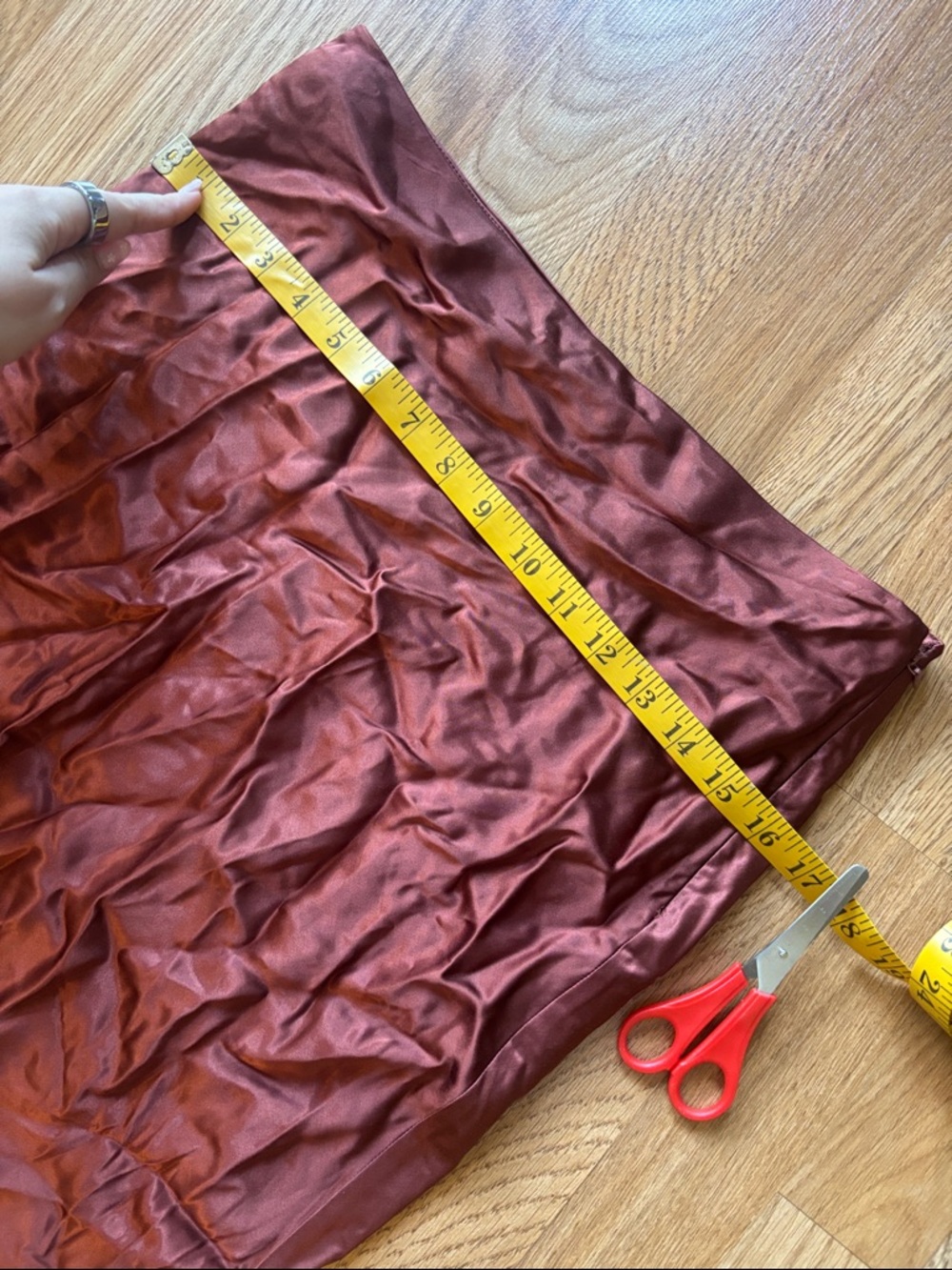 Zara Rust Satin Midi Skirt with Cream Lace Hem - Picture 8 of 10